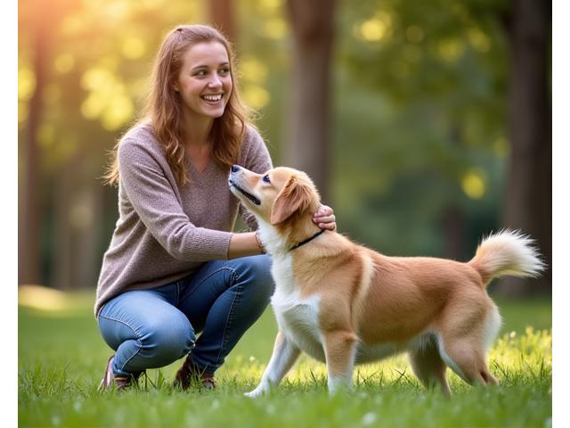 Owner and dog celebrating after a successful training session